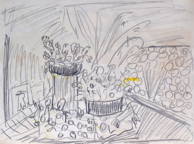 Konrad Sommer, Blumenschalen, um 1983,   Bleistift auf Papier, 22,3 x 30,8 cm 